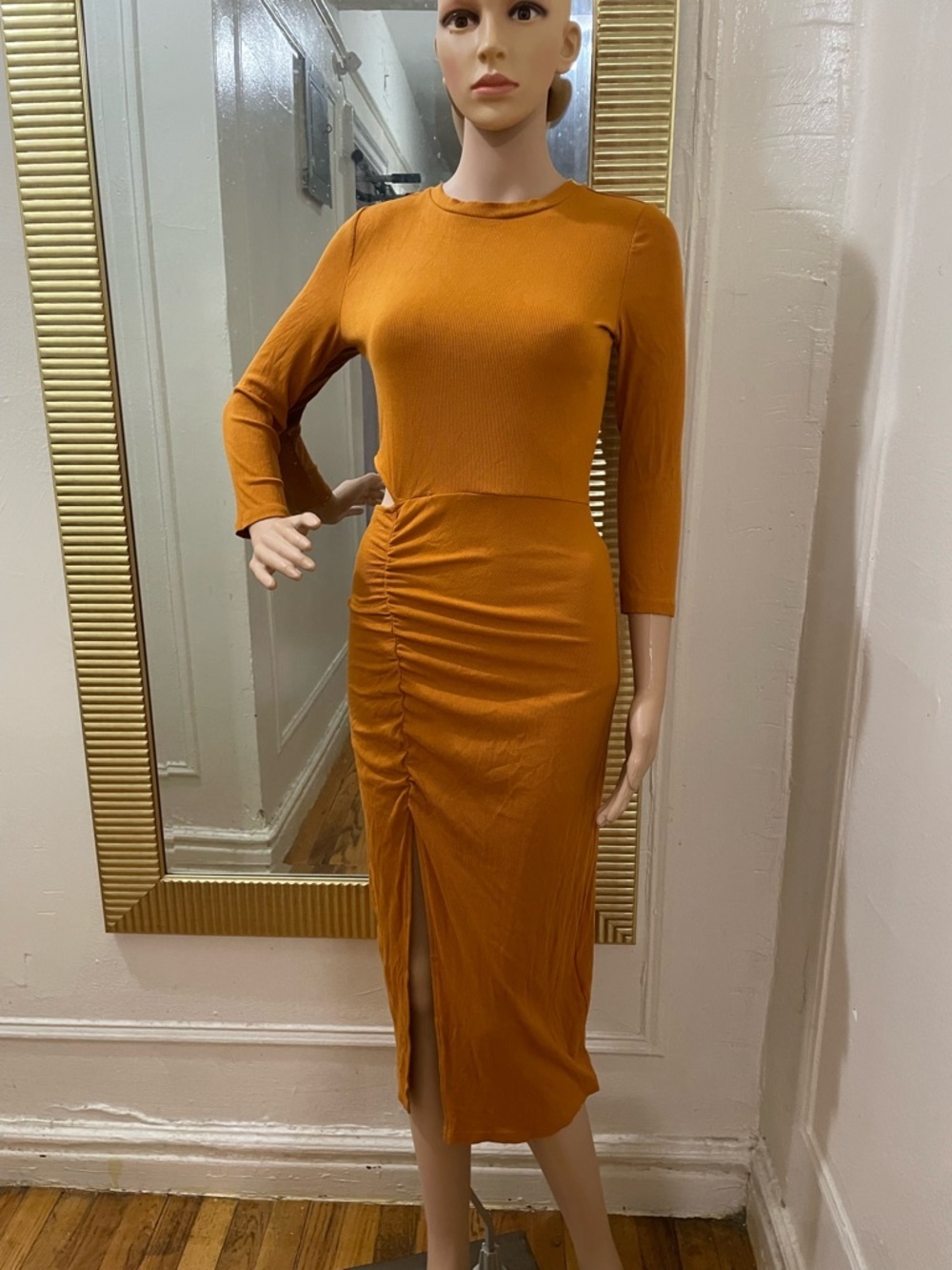 Walter Baker Rust Orange Ruched Midi Dress - Picture 14 of 14